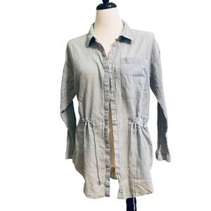 Anna, long sleeves, collar, button down top, blue gray cotton blend, size XL
